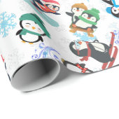 Schattige Grappige pinguïns wintersport Kerstmis Cadeaupapier (Rol Hoek)