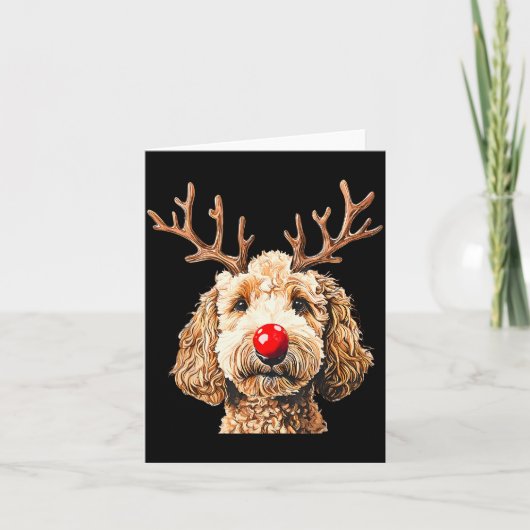 Schattige Grappige Rendier Kerstman Goldendoodle K Kaart (Voorkant)