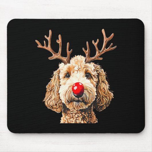 Schattige Grappige Rendier Kerstman Goldendoodle K Muismat (Voorkant)
