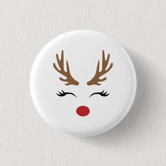 Schattige Grappige Rode Neus Rendier Kerstcadeaus Ronde Button 3,2 Cm (Voorkant)