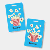 Schattige grappige springende popcorn-cartoon badge (Voor- en achterkant)