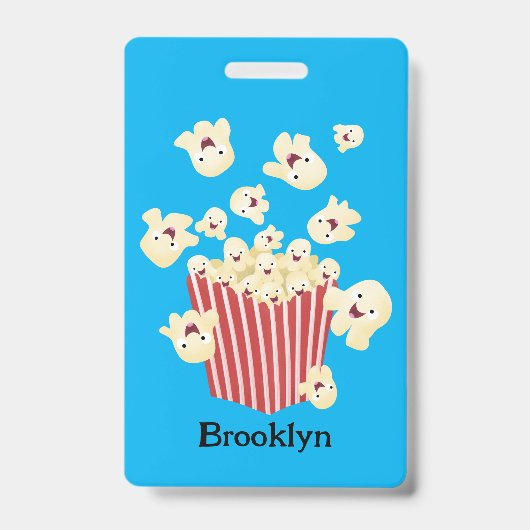 Schattige grappige springende popcorn-cartoon badge (Voorzijde)