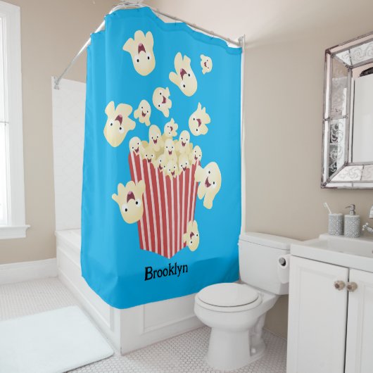 Schattige grappige springende popcorn-cartoon douchegordijn (In situ)