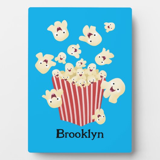Schattige grappige springende popcorn-cartoon fotoplaat (voorkant)