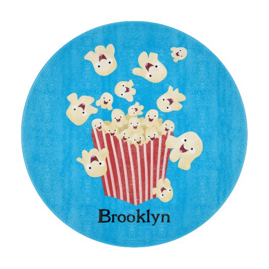 Schattige grappige springende popcorn cartoon snijplank (Voorkant)