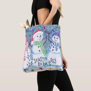 Schattige grappige winter sneeuwmannen aquarel kun tote bag