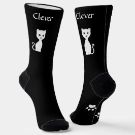Schattige Grappige Witte Kat & Pootjes op Zwart Sokken