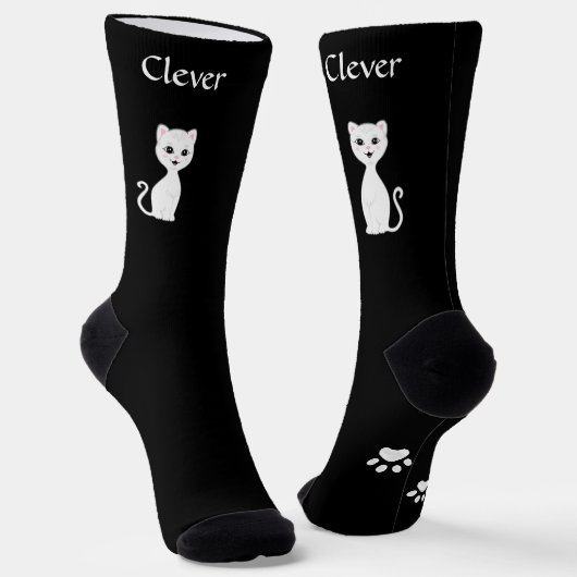Schattige grappige witte kat & poten op zwart sokken (Gebogen)