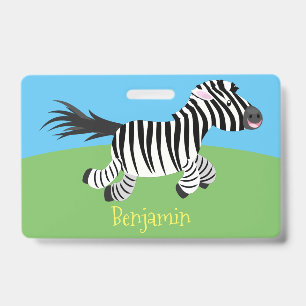Schattige grappige zebra die loopt, cartoon illust badge