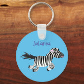 Schattige grappige zebra die loopt in een cartooni sleutelhanger (Voorkant)