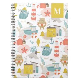 Schattige grappige zee dieren. Monogram voor zee k Notitieboek