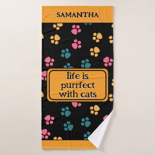 Schattige grappige zwarte kat poot badhanddoek (Badhanddoek)