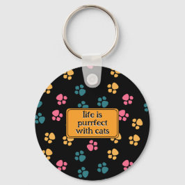 Schattige grappige zwarte kat poot sleutelhanger