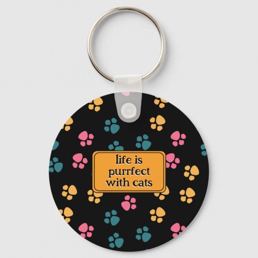 Schattige grappige zwarte kat poot sleutelhanger (Voorkant)
