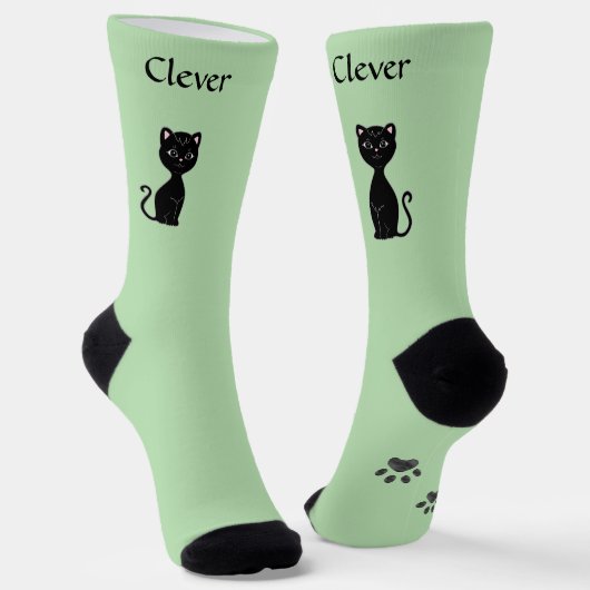 Schattige grappige zwarte kat & poten op lichtgroe sokken (Gebogen)