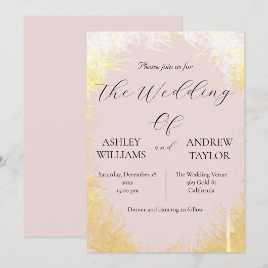 Schattige grasgeel elegante pastel roze bruiloft kaart (Voorkant / Achterkant)