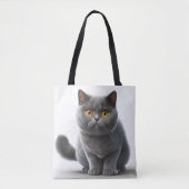 SCHATTIGE GRAY BRITISH SHORTHAIR CARTOON CAT TOTE BAG (Voorkant)