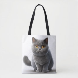 SCHATTIGE GRAY BRITISH SHORTHAIR CARTOON CAT TOTE BAG