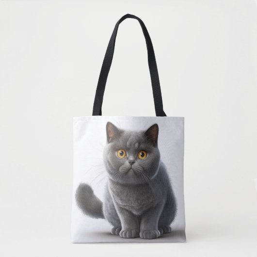 SCHATTIGE GRAY BRITISH SHORTHAIR CARTOON CAT TOTE BAG (Voorkant)