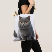 SCHATTIGE GRAY BRITISH SHORTHAIR CARTOON CAT TOTE BAG (Dichtbij)