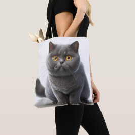 SCHATTIGE GRAY BRITISH SHORTHAIR CARTOON CAT TOTE BAG