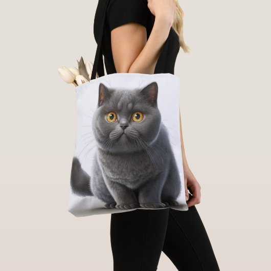 SCHATTIGE GRAY BRITISH SHORTHAIR CARTOON CAT TOTE BAG (Dichtbij)