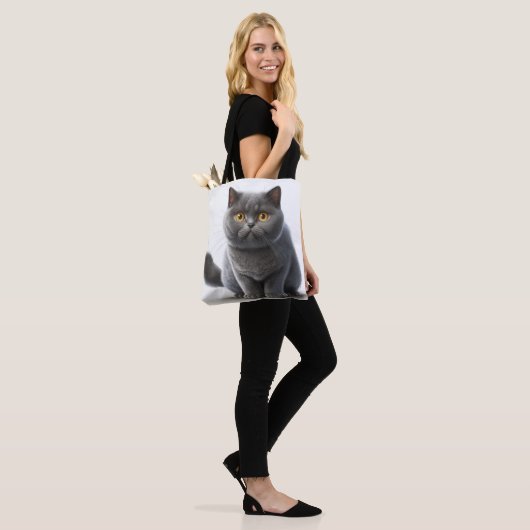 SCHATTIGE GRAY BRITISH SHORTHAIR CARTOON CAT TOTE BAG (Op model)