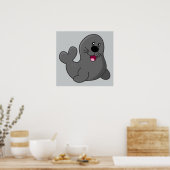 SCHATTIGE GRAY SEAL CARTOON HAPPY DIEREN ZEE CREAT POSTER (Keuken)