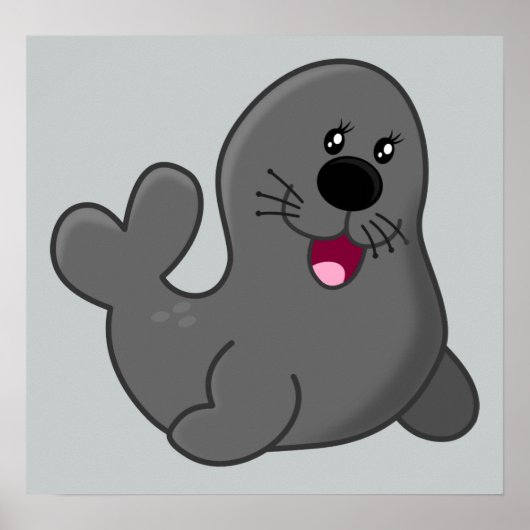 SCHATTIGE GRAY SEAL CARTOON HAPPY DIEREN ZEE CREAT POSTER (Voorkant)