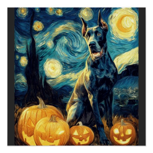 Schattige Great Dane hond Halloween Jack O Lantern Perfect Poster (Voorkant)