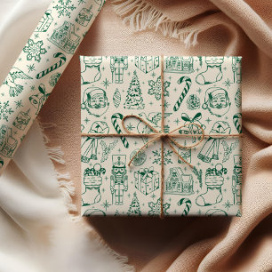 Schattige Green Doodle Christmas Wrapping Paper Cadeaupapier
