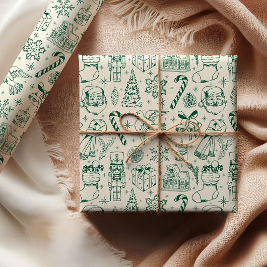 Schattige Green Doodle Christmas Wrapping Paper Cadeaupapier