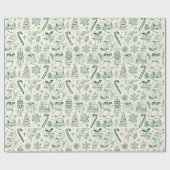 Schattige Green Doodle Christmas Wrapping Paper Cadeaupapier (Vlak)