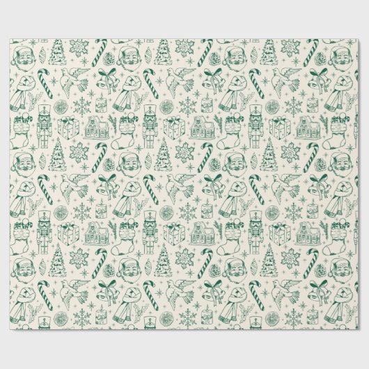 Schattige Green Doodle Christmas Wrapping Paper Cadeaupapier (Vlak)