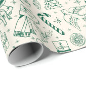 Schattige Green Doodle Christmas Wrapping Paper Cadeaupapier (Rol Hoek)
