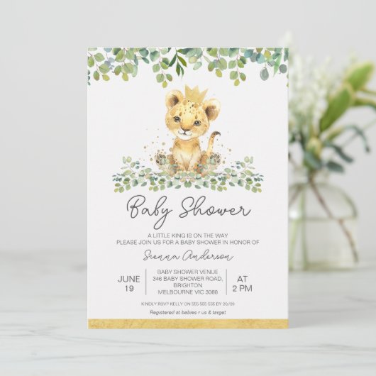 Schattige Green Foliage Boys Lion Baby shower Kaart