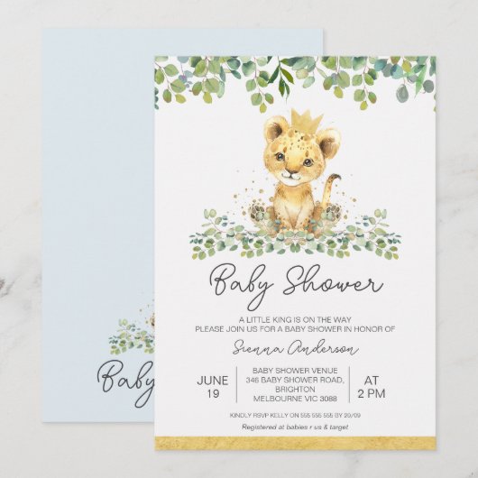 Schattige Green Foliage Boys Lion Baby shower Kaart