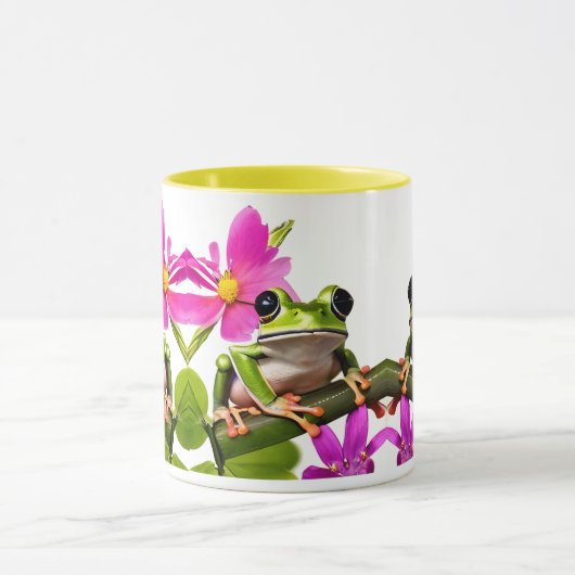 Schattige Green Frog Omgeven door Pink Flowers Mok (Midden)