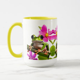 Schattige Green Frog Omgeven door Pink Flowers Mok