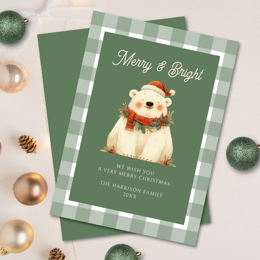 Schattige Green Gingham Check Merry & Bright Feestdagenkaart