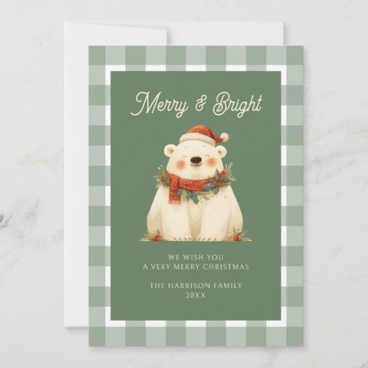 Schattige Green Gingham Check Merry & Bright Feestdagenkaart (Voorkant)