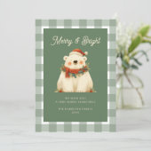 Schattige Green Gingham Check Merry & Bright Feestdagenkaart (Staand voorkant)