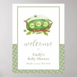 Schattige Green Gingham Sweet Pea Baby shower Welk Poster