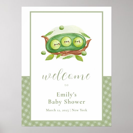 Schattige Green Gingham Sweet Pea Baby shower Welk Poster (Voorkant)