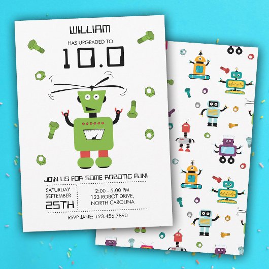 Schattige Green Robot Thema Kinder Robots Verjaard Kaart