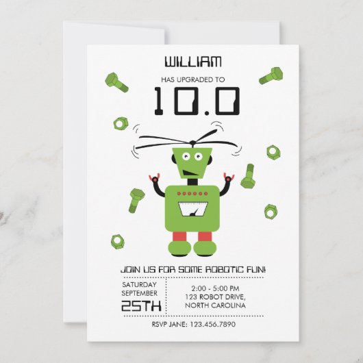 Schattige Green Robot Thema Kinder Robots Verjaard Kaart (Voorkant)