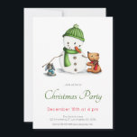 Schattige Green Snowman kerstfeest Kaart<br><div class="desc">Minimale kerstuitnodiging met een illustratie van een sneeuwman en zijn beer- en hondenvrienden. Geweldig voor het komende seizoen. Illustratief en ontworpen door Patricia Alvarez.</div>