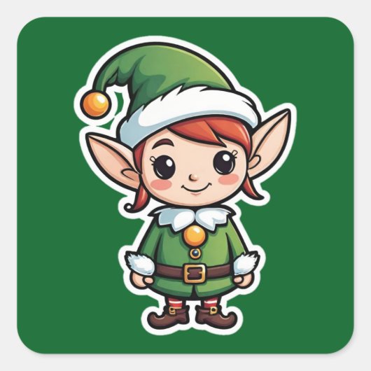 Schattige Green Suit Elf Vierkante Sticker (Voorkant)