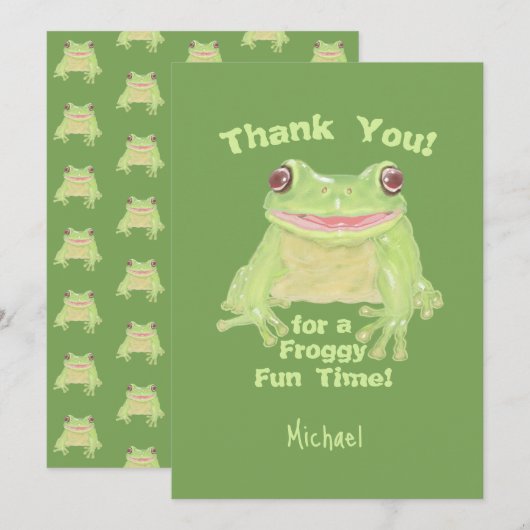 Schattige Green Tree Frog - kinderverjaardagsfeest Bedankkaart (Voorkant / Achterkant)