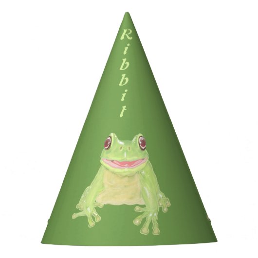 Schattige Green Tree Frog - Ribbit verjaardag. Feesthoedjes (Voorkant)